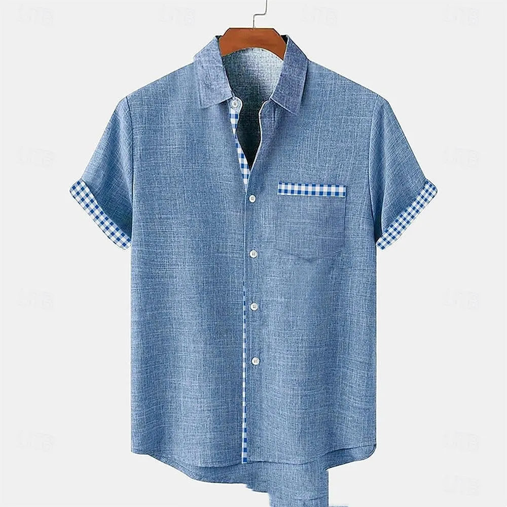 Loose fit linen short sleeve shirt with ocean fish pattern on lapel in various colour options