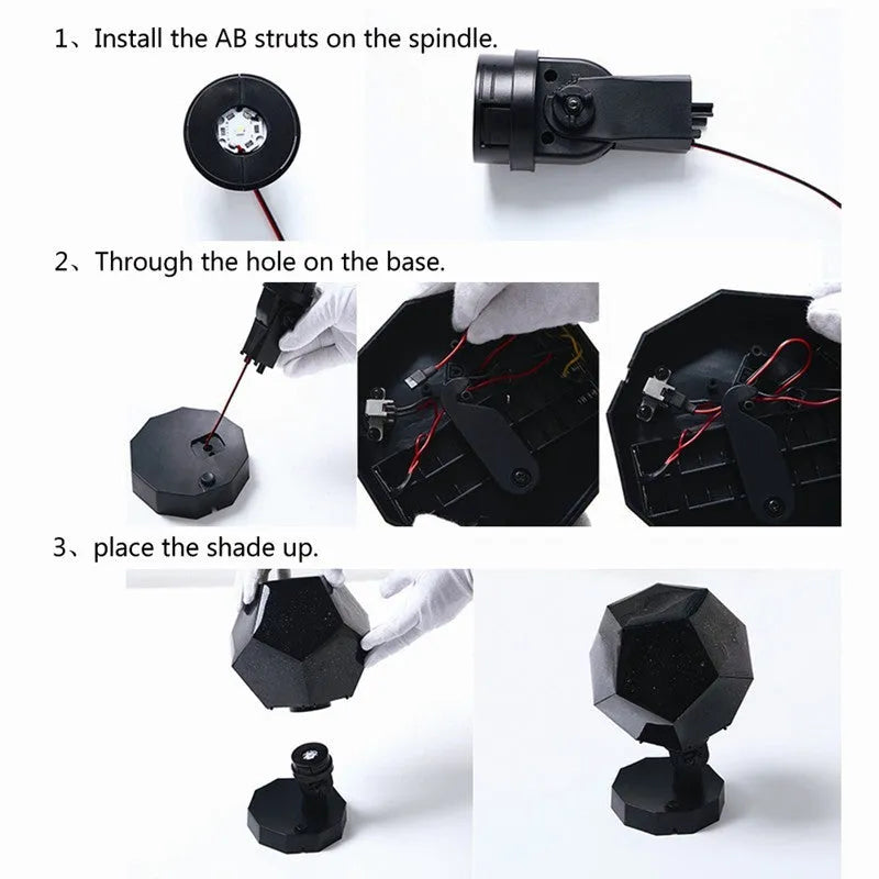 LED starry sky projector displaying constellation patterns on ceiling with remote control
