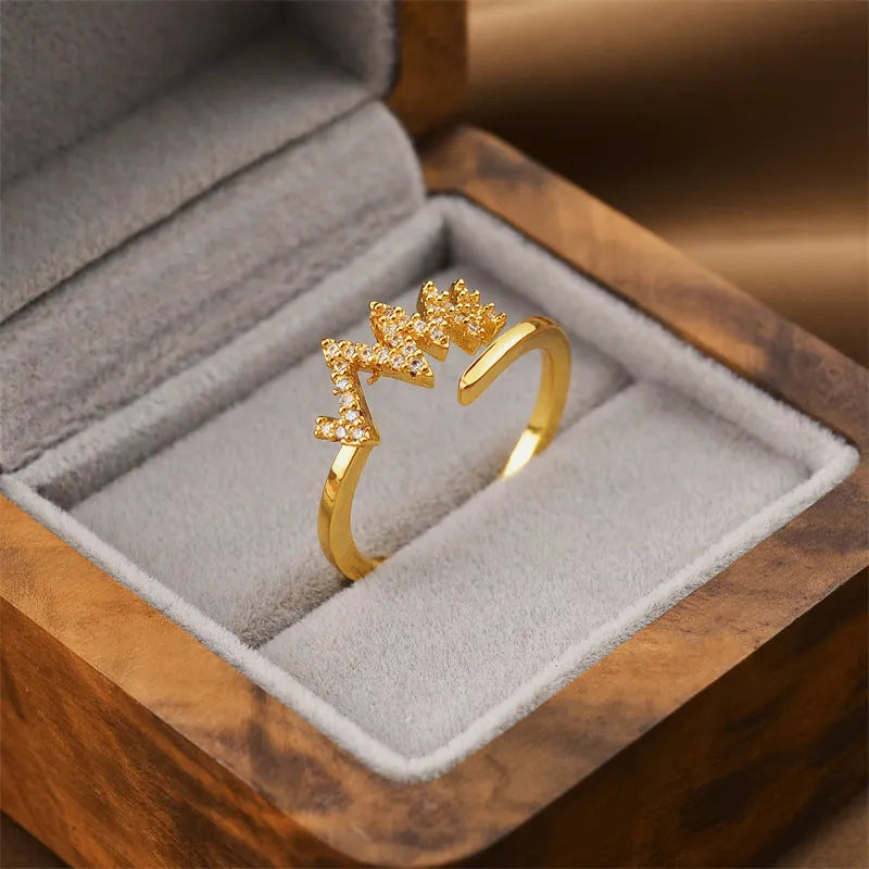 Korean women's open geometric ring with electroplated gold finish on copper