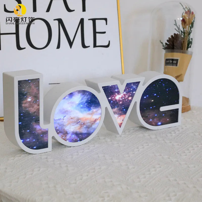 LED LOVE Light decorative lamp with colourful rainbow style lampshade
