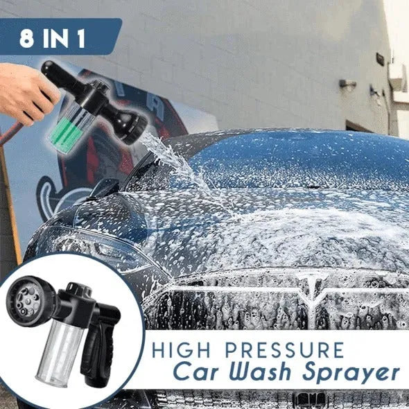 Green high-pressure foam spray water gun with adjustable nozzle for car and garden cleaning.