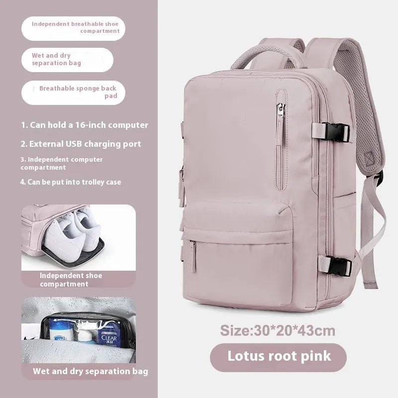 Women's large capacity Oxford cloth luggage backpack with curved straps in light grey colour