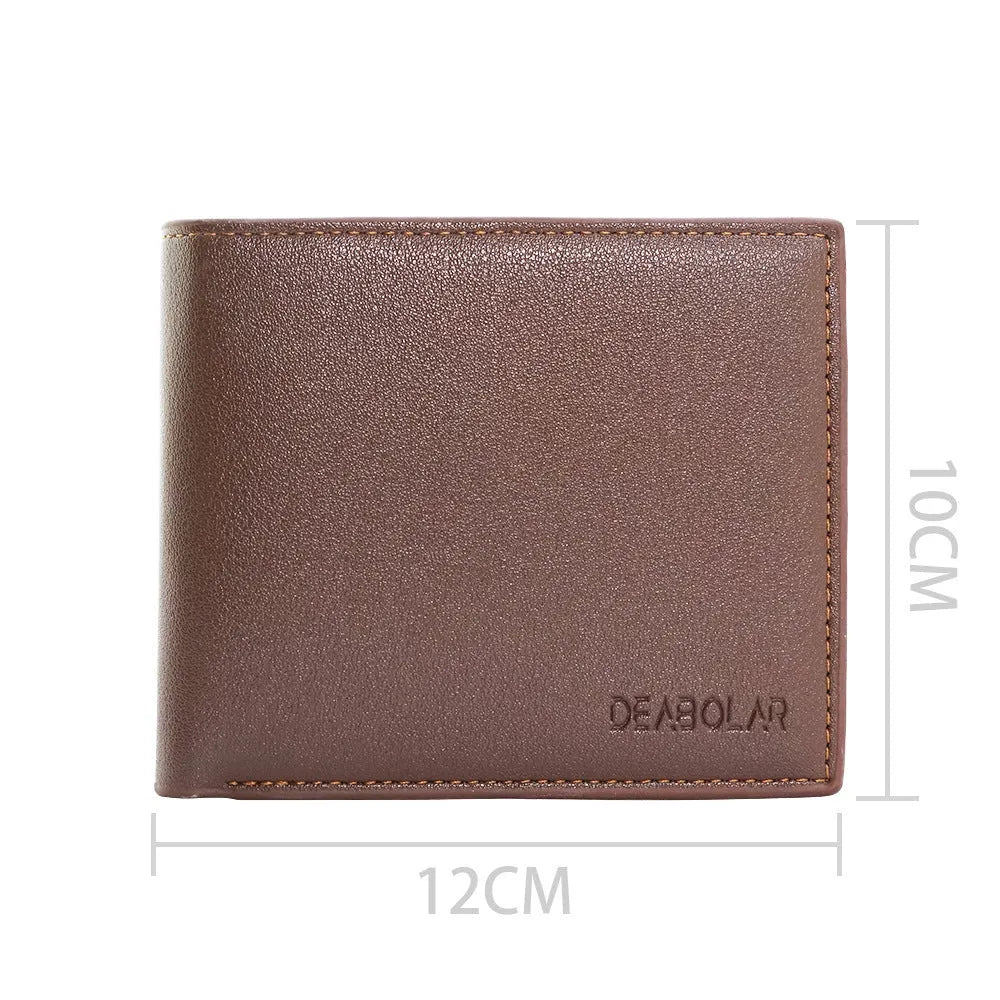 Men's brown leather wallet with a zipper closure, shown individually packaged.