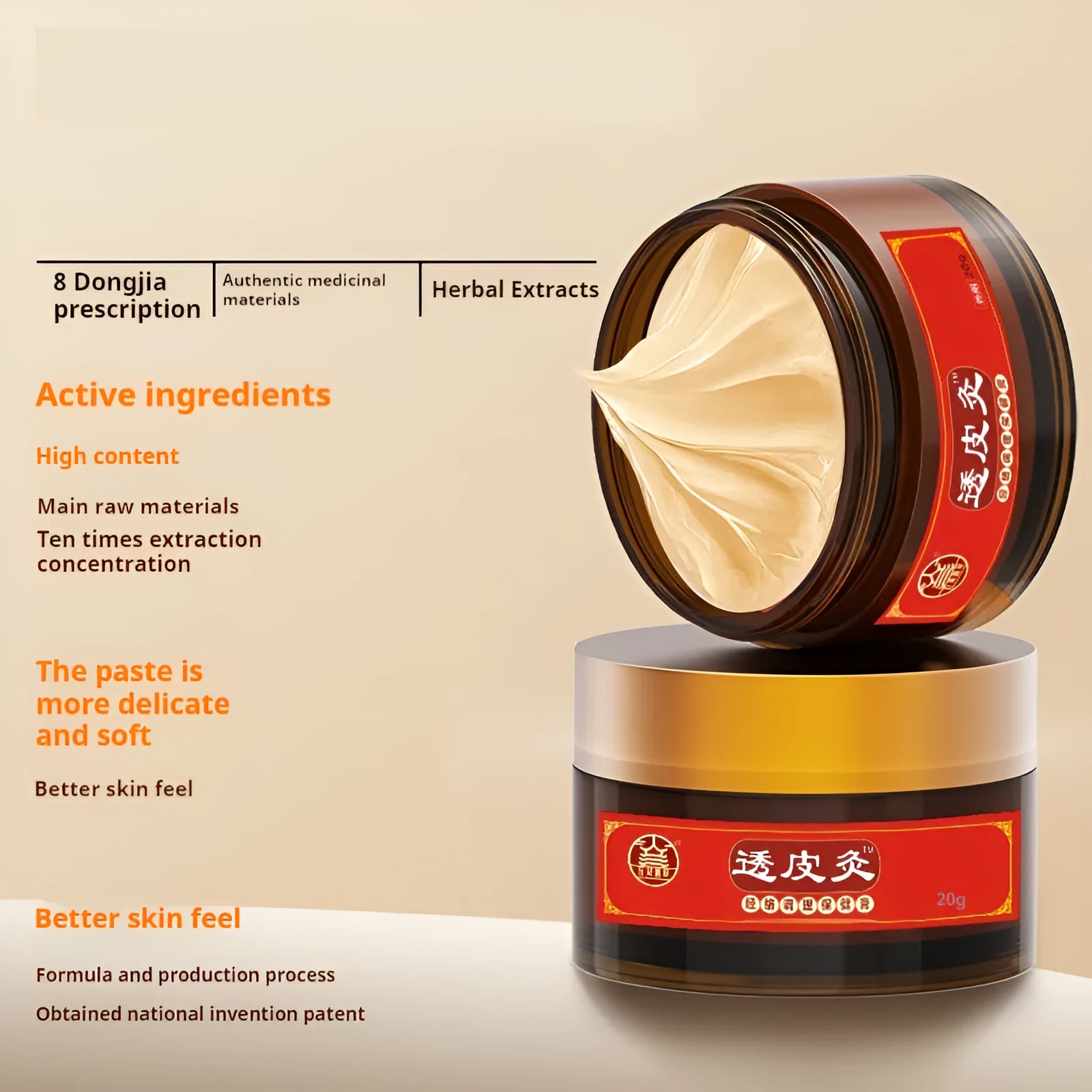 20g tube of Bestlife herb skin-penetrating moxibustion analgesic ointment, Baishi grass translucent colour.