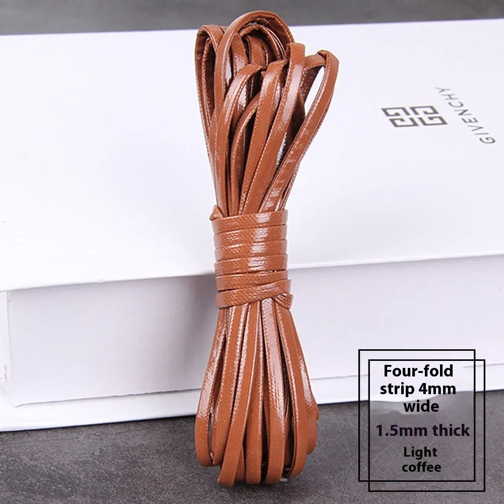 Coils of PU leather craft cord in multiple colours including black, red, blue, and beige