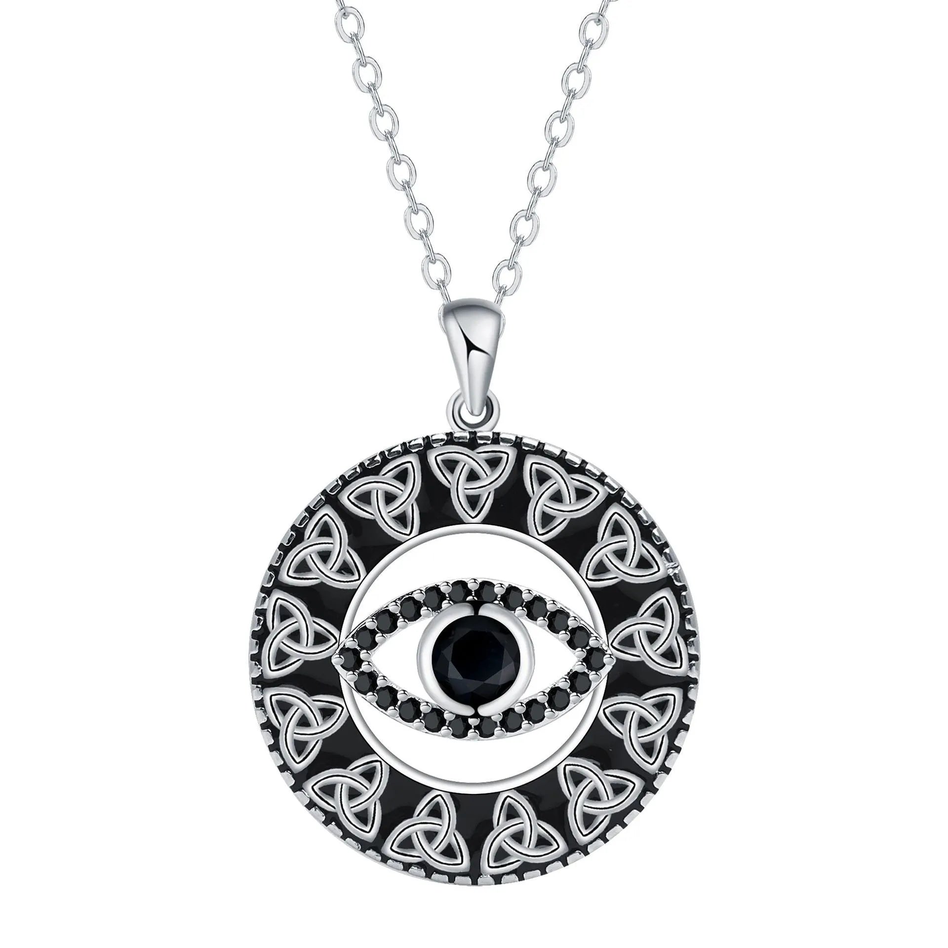 Copper Devil's Eye necklace with cross chain for women, electroplated finish evil eye pendant