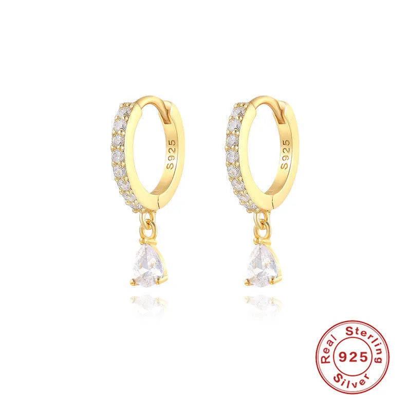 S925 sterling silver water drop earrings with diamond accents in gold or silver plating