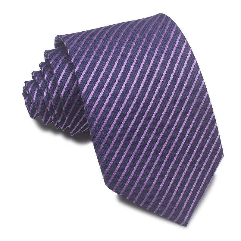 Men's red, black, and blue striped jacquard tie with an arrow shape and 8cm width.