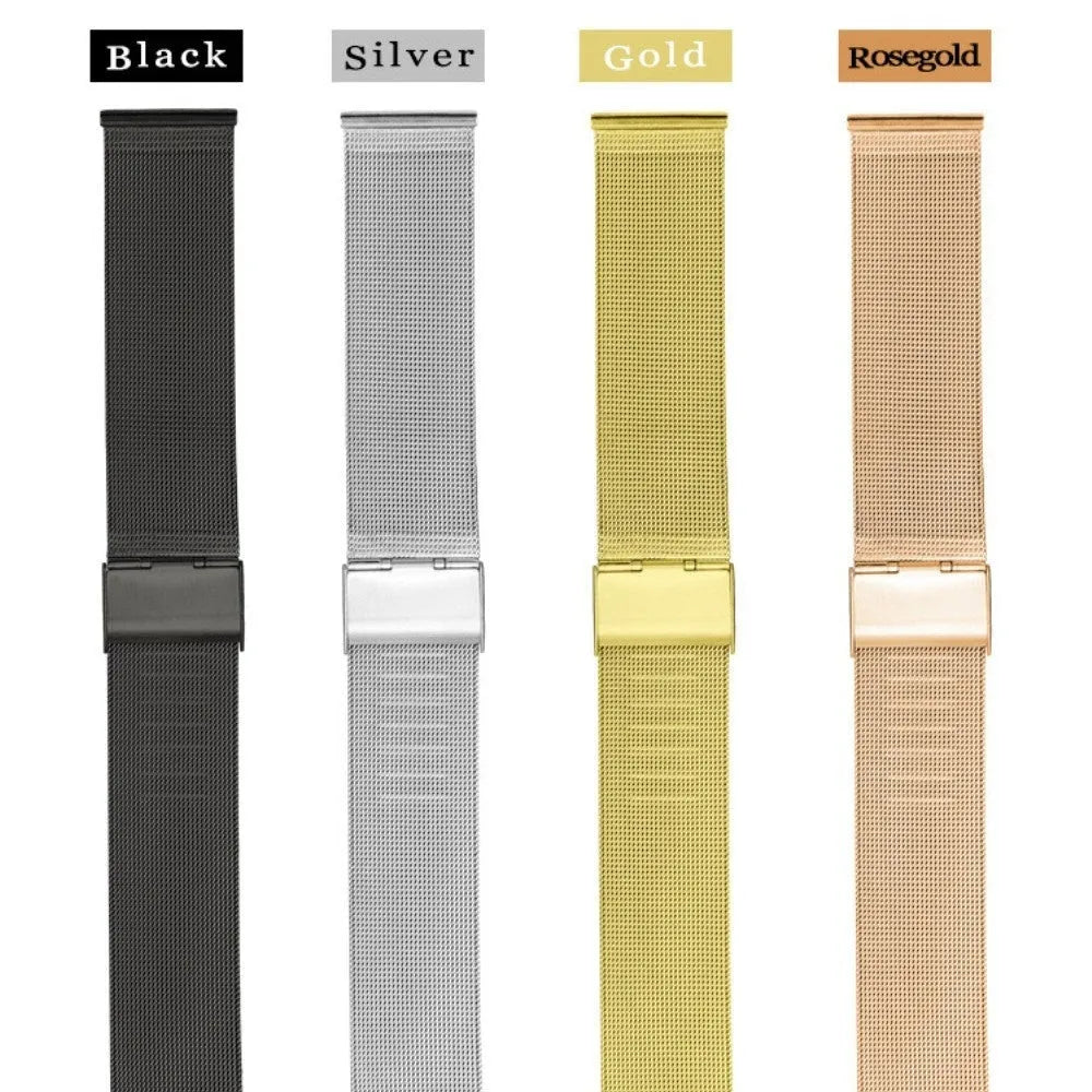 Silk-textured stainless steel watch band in multiple width sizes and metal colours