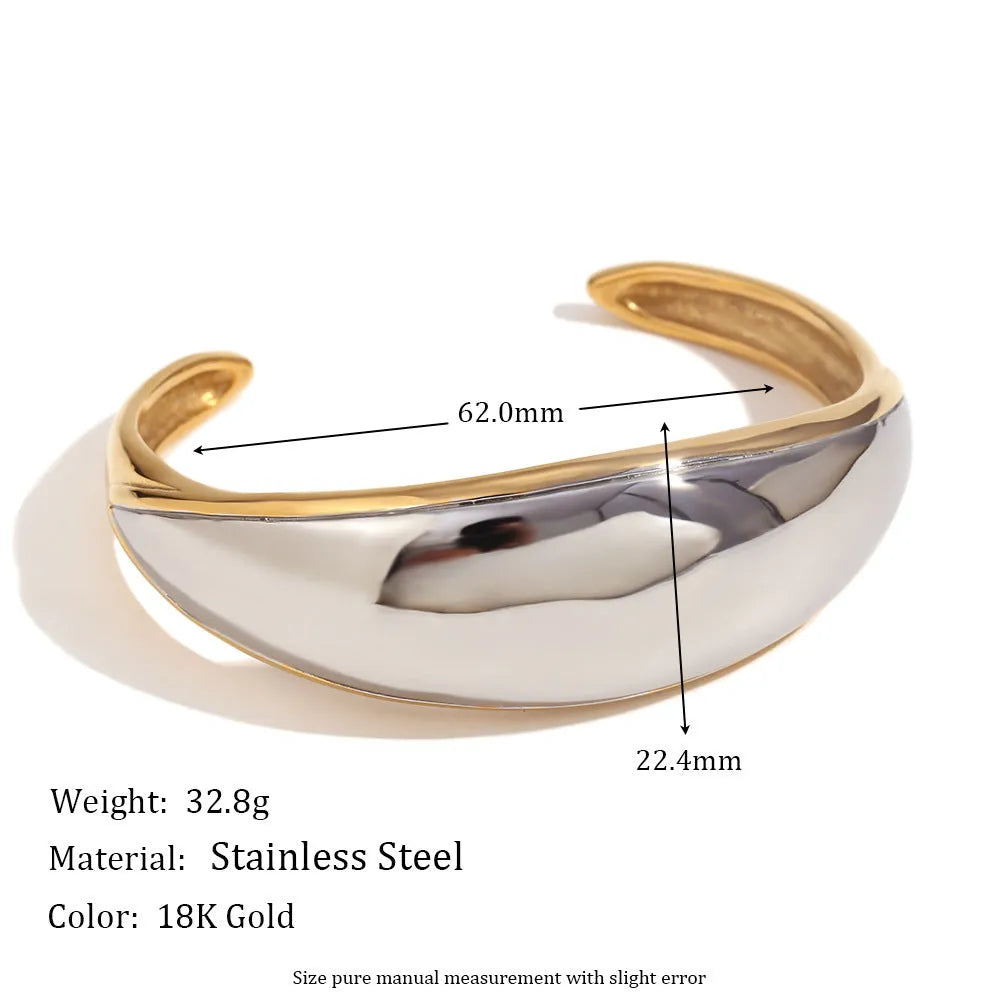 Gold electroplated women's jewellery set with geometric earrings, bracelet, and necklace on stainless steel