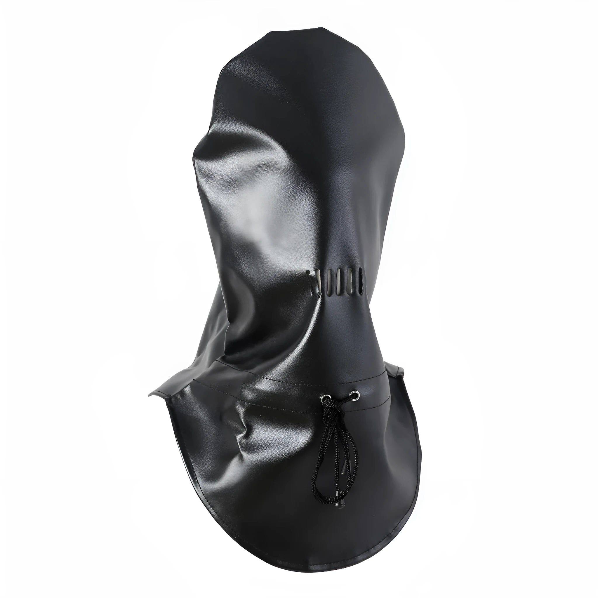 Black leather adult face mask for BDSM role-play training.