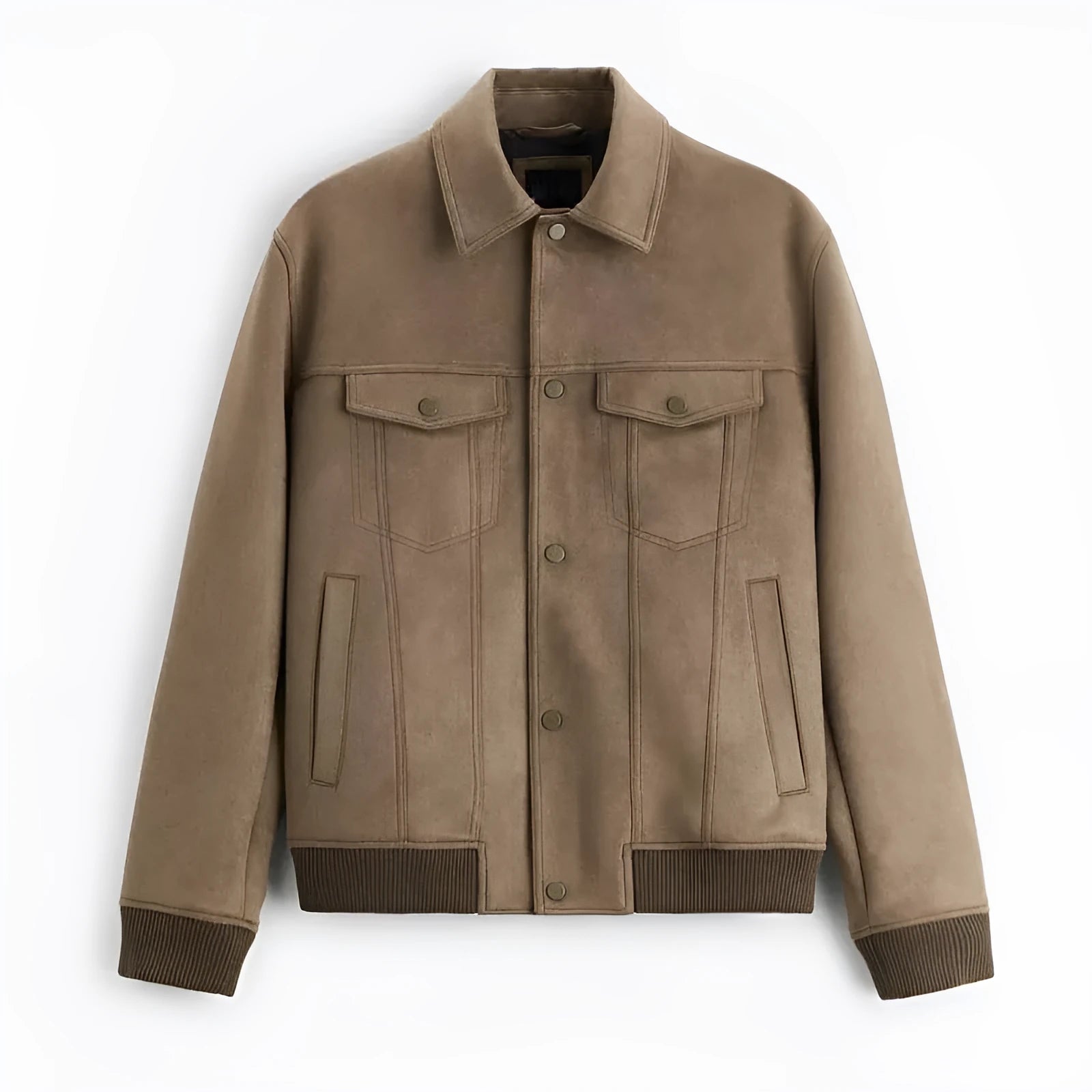 British-style suede velvet commuter jacket in spandex fabric, available in mink and light grey colours