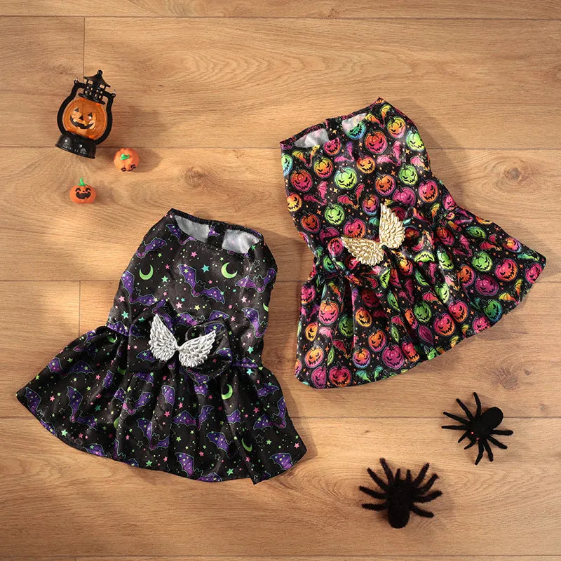 Angel wings Halloween dog costume in bright bat or pumpkin colour on pet
