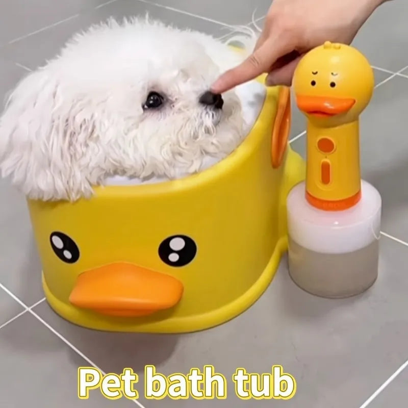 Duck-shaped PVC pet wash tub in blue colour for bathing dogs and cats without electricity