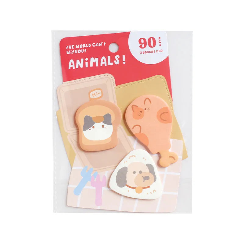 Small animal shaped sticky note set with sea otter, kitten, puppy and bunny designs