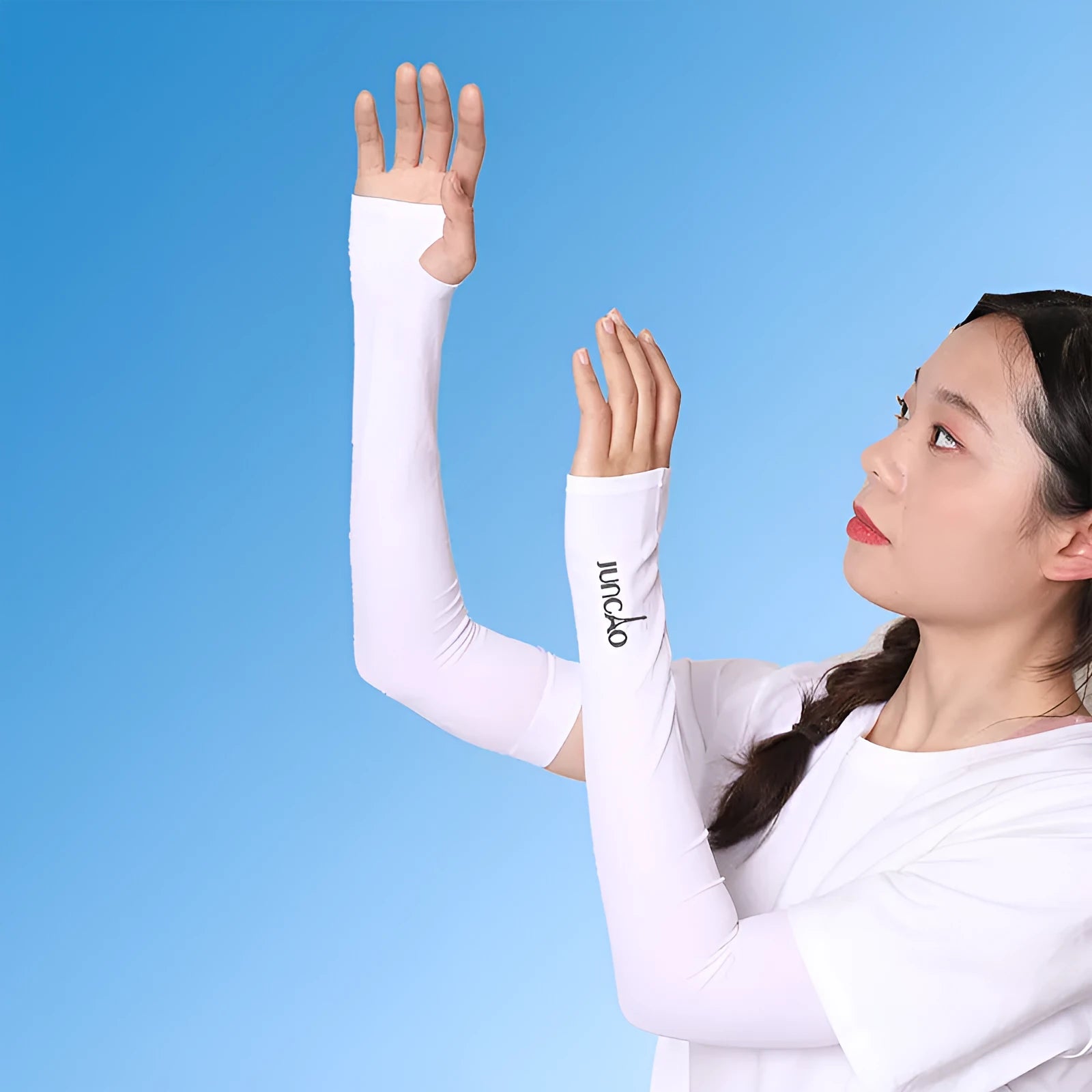 Open finger sun protection driving oversleeves in five colours with cooling nylon fabric