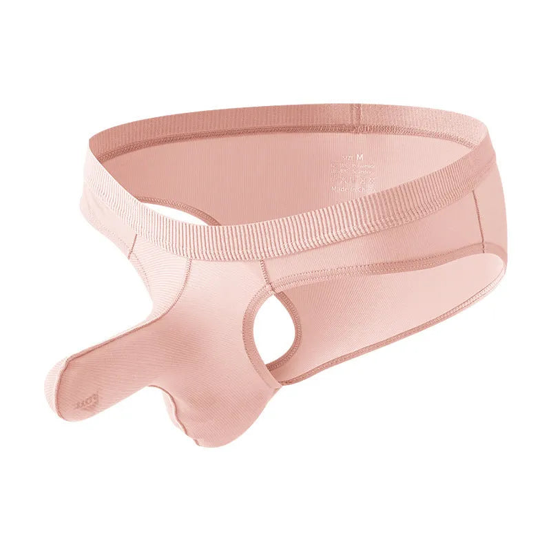 Men's low waist ice silk briefs in five colour options showing knitted nylon fabric