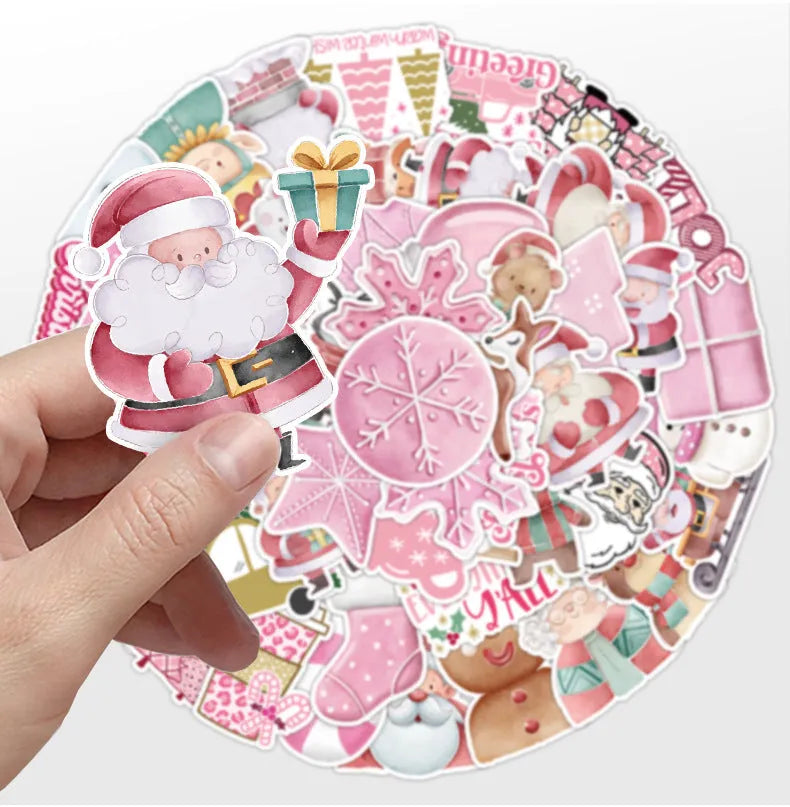 50 pack waterproof Christmas decoration stickers with cute designs for cars and electronics