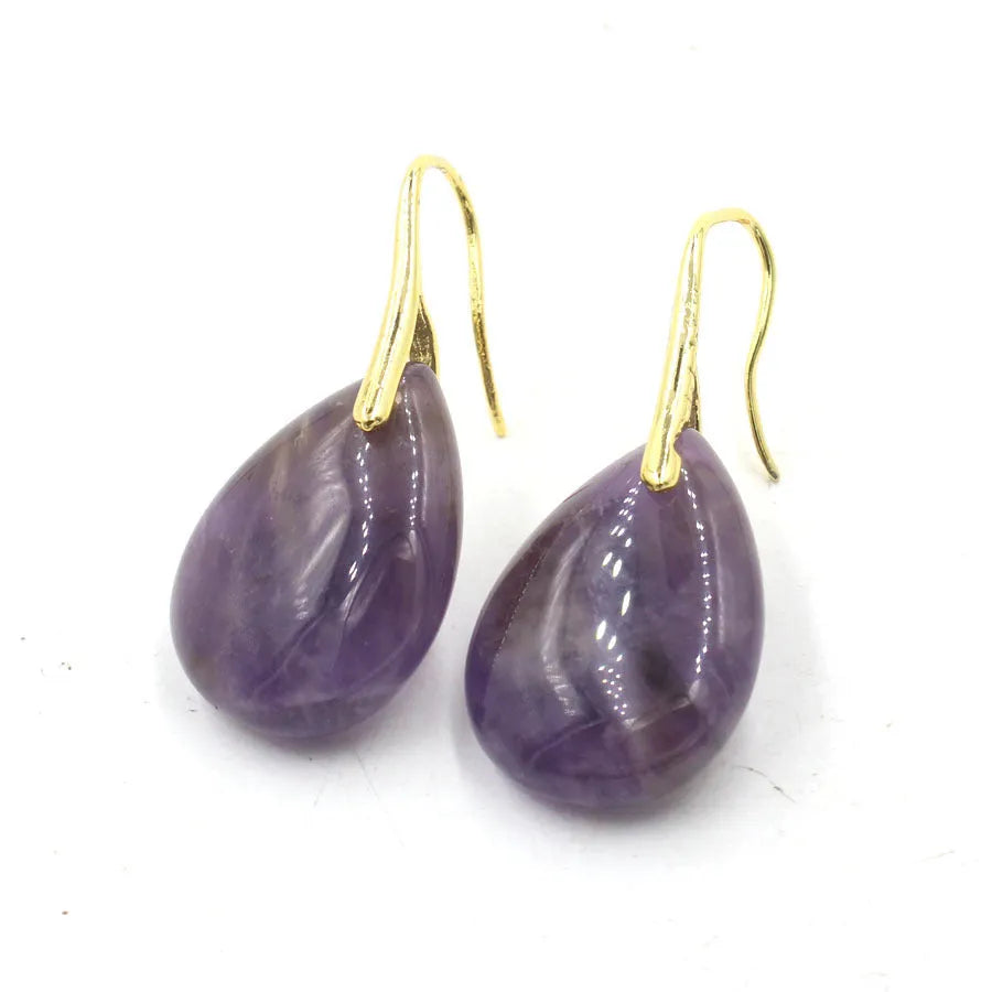 Crystal geometric water drop earrings with electroplated fittings in amethyst colour option