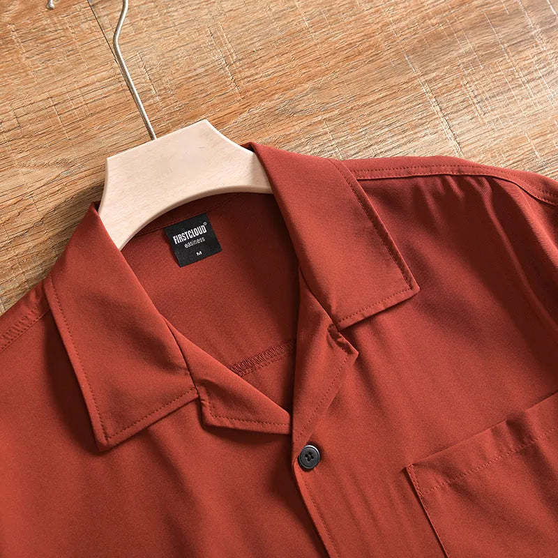 Men's lightweight pure cotton short sleeve shirt in loose fit with Japanese fresh style