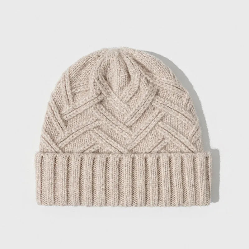 Wool knitted women's hat with dome crown and totem pattern in six colour options
