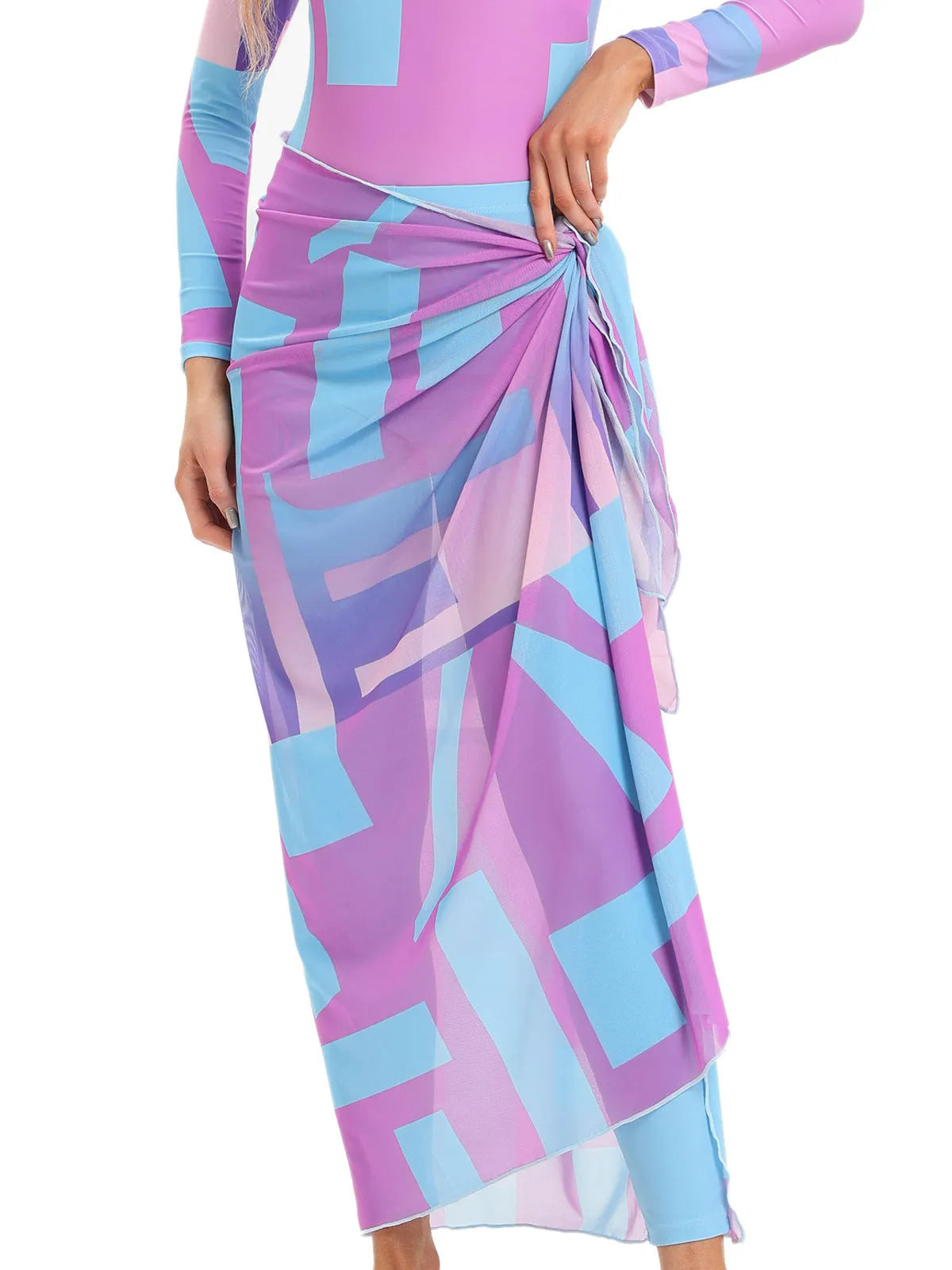 Muslim conservative beach swimsuit three-piece set with apron cover-up in polyester fabric