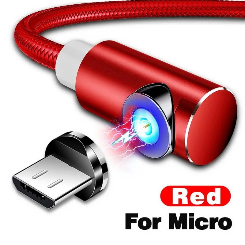 Black magnetic charging cable with aluminium housing and LED light indicator showing magnetic connectors