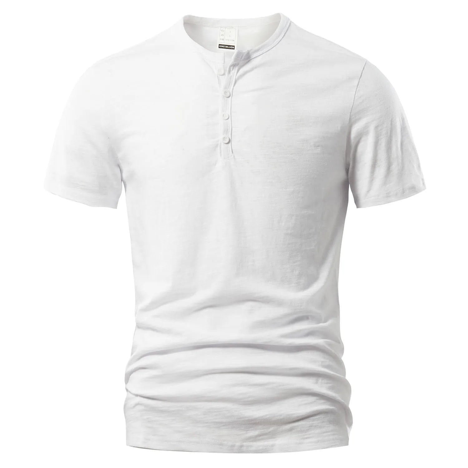 Men's slub cotton short sleeve T-shirt in a solid colour on a hanger, showing the textured fabric and British style cut.