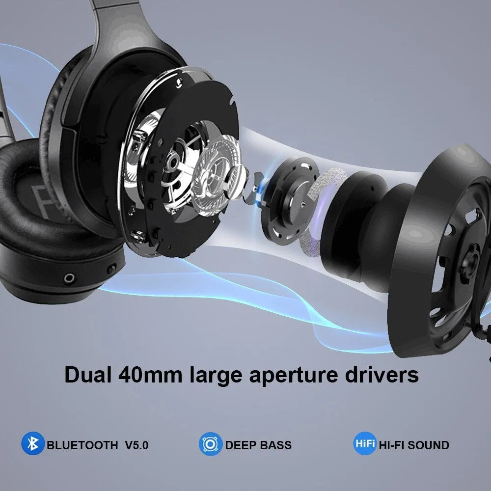 Black Gorsun E98 over-ear Bluetooth headphones with memory-protein ear cushions and adjustable headband