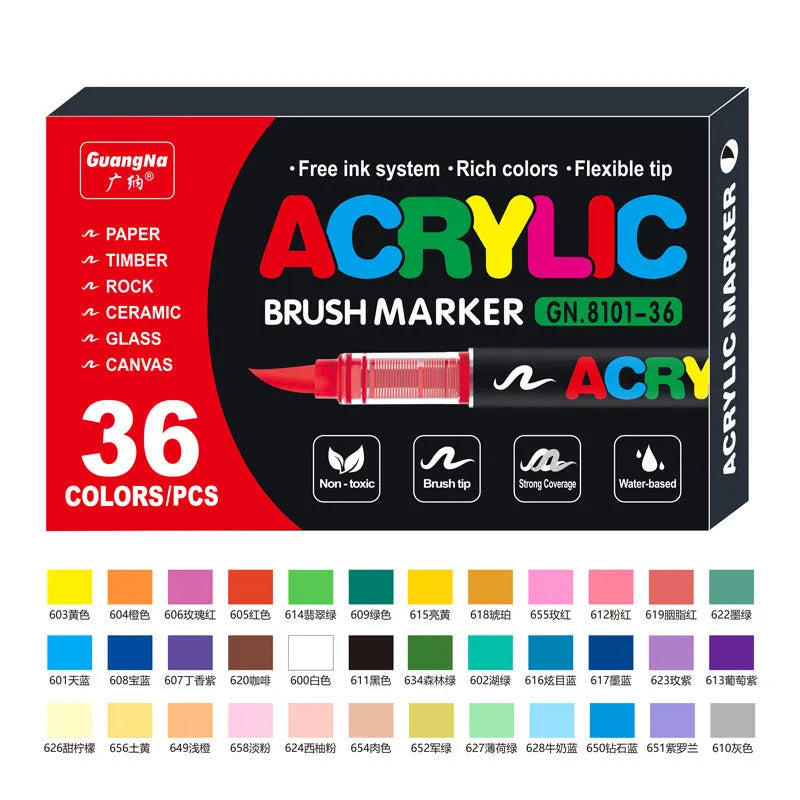 Set of straight liquid acrylic marker pens with soft heads for art painting