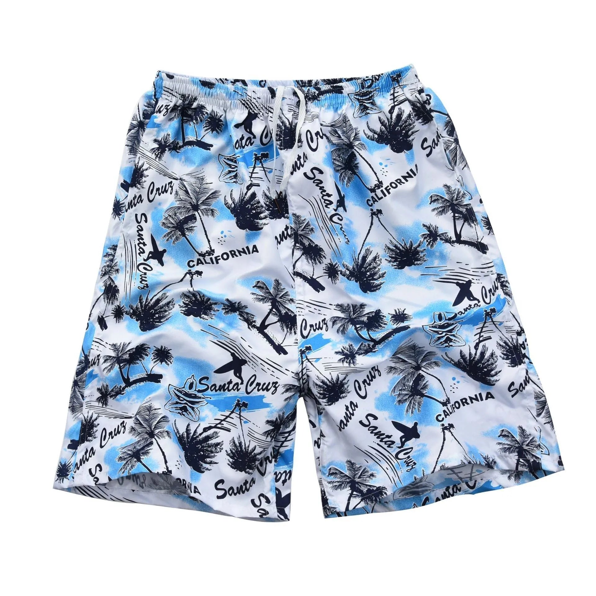Men's floral printed five-point swimming trunks in free size made of polyester