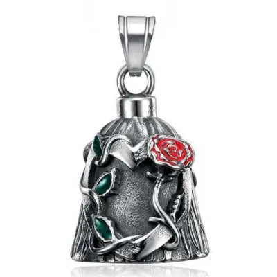 Titanium steel motorcycle bell with epoxy rose design and polished retro finish