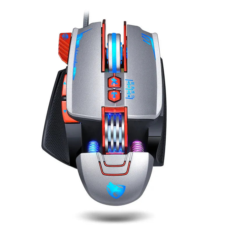 Thunder Wolf V9 wired gaming mouse in black or grey with six buttons and USB cable