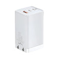 White dual-port car charger with USB and Type-C interfaces for vehicle charging