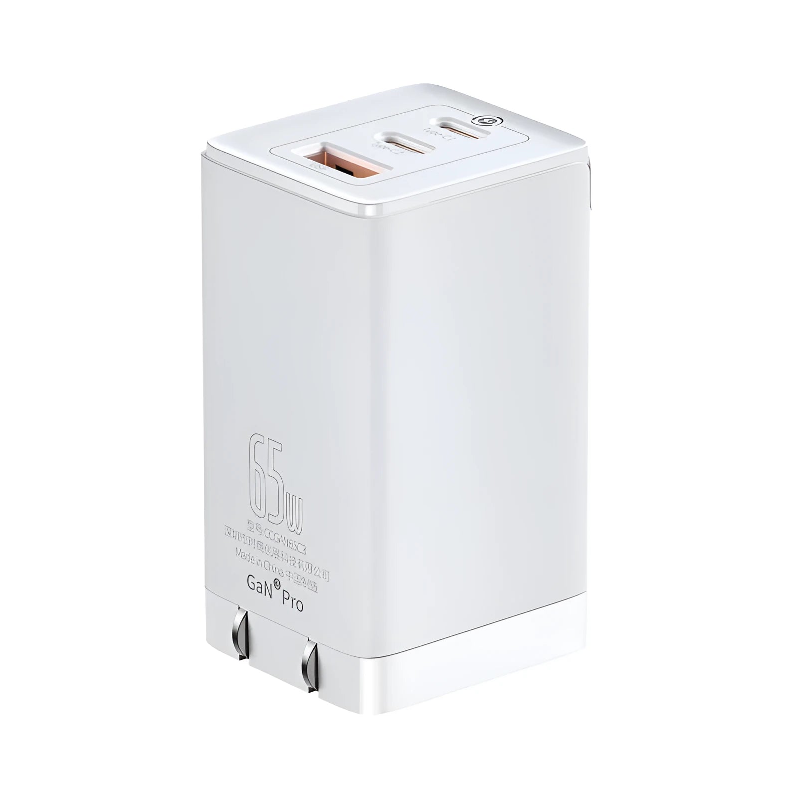 White dual-port car charger with USB and Type-C interfaces for vehicle charging