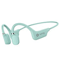 Bone conduction Bluetooth sports headset in hanging neck design, shown in multiple colour options.