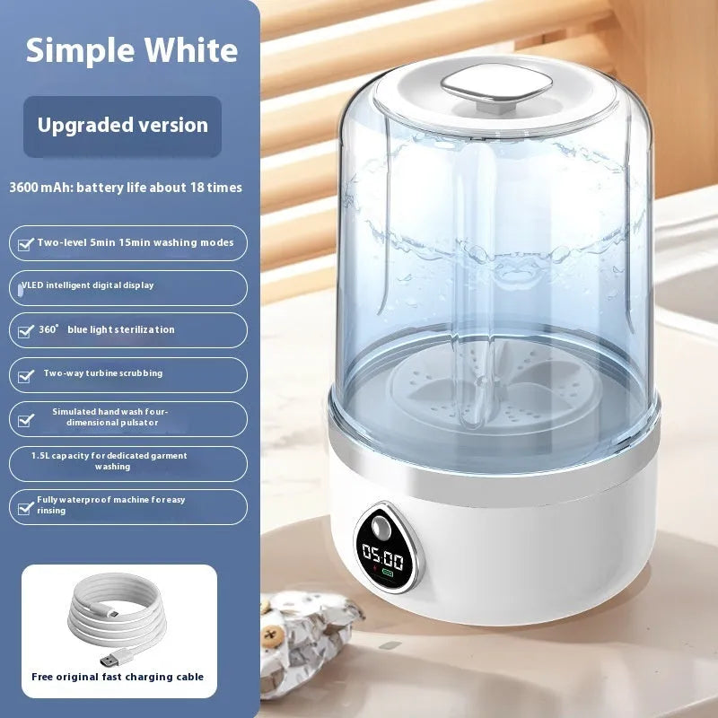 White portable USB-powered mini washing machine with plastic waterproof housing
