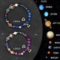 Set of two natural stone beaded bracelets with silver zodiac charms on an adjustable cord.
