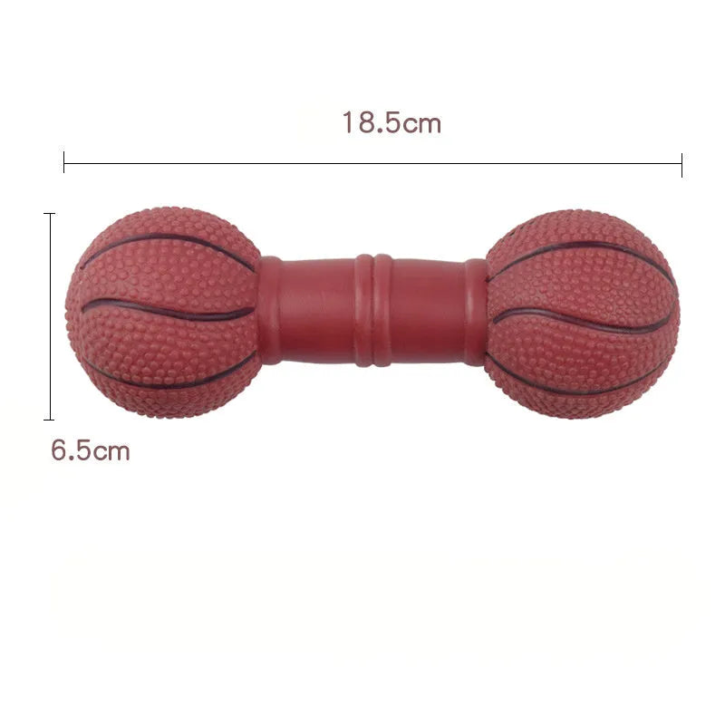 Brown PVC dog chew toy shaped like a dumbbell with football ends on a white background.