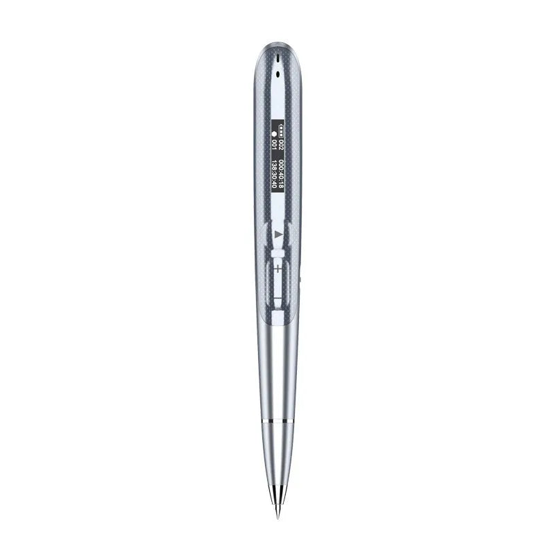 Black and silver lossless recording pens with OLED display screens and zinc alloy shells.