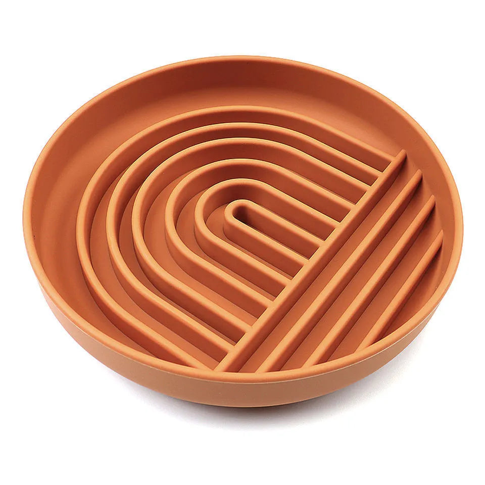 Slowdown Bowl silicone slow feeder dog bowl with ridge design in beige colour