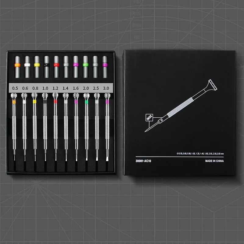 10-piece precision screwdriver set with 20 spare bits for glasses and clock repair tools