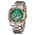 Men's automatic mechanical watch with stainless steel strap and mineral glass lens in silver case blue surface colour