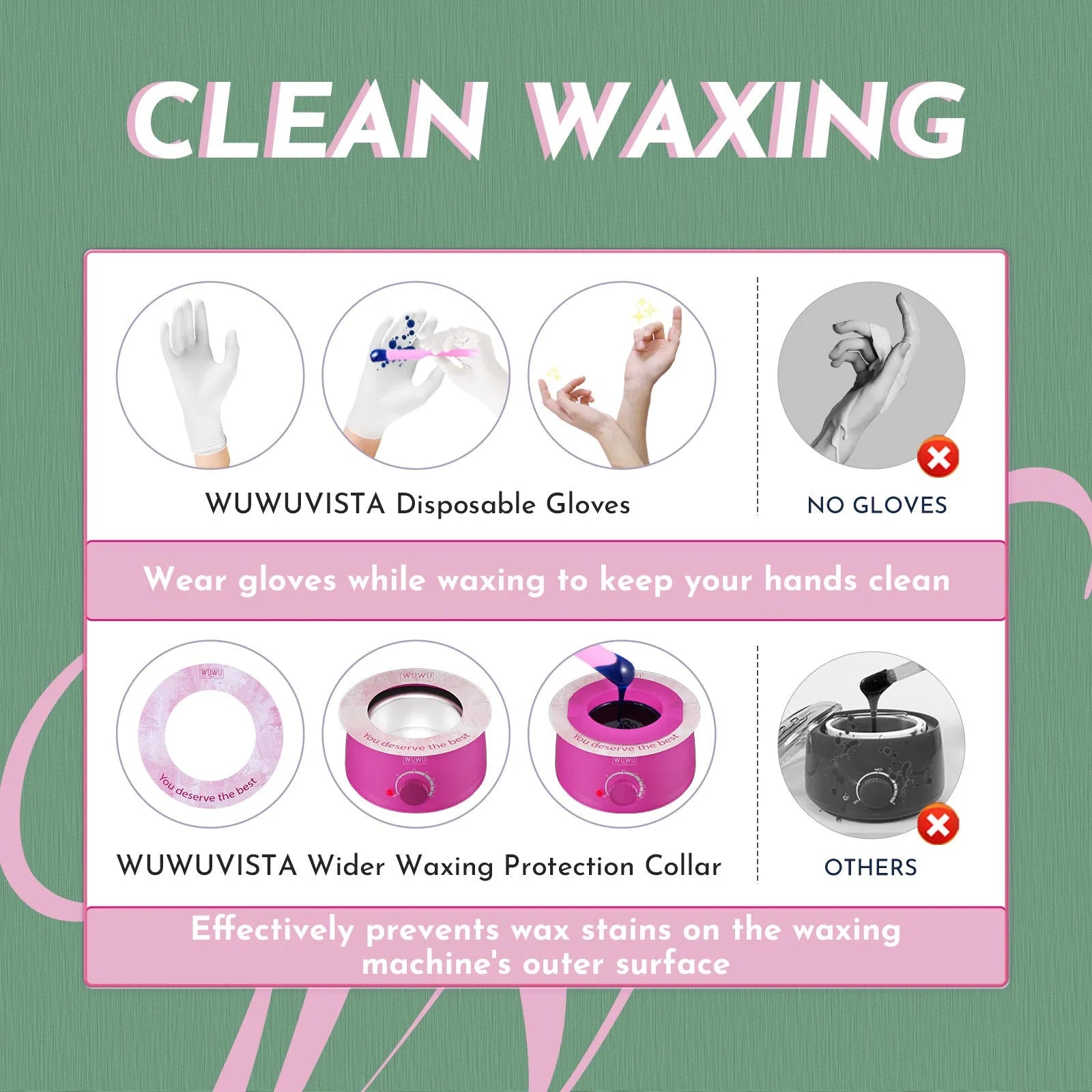 WUWUVISTA professional hard wax hair removal kit with wax warmer, beads, applicators and aftercare products