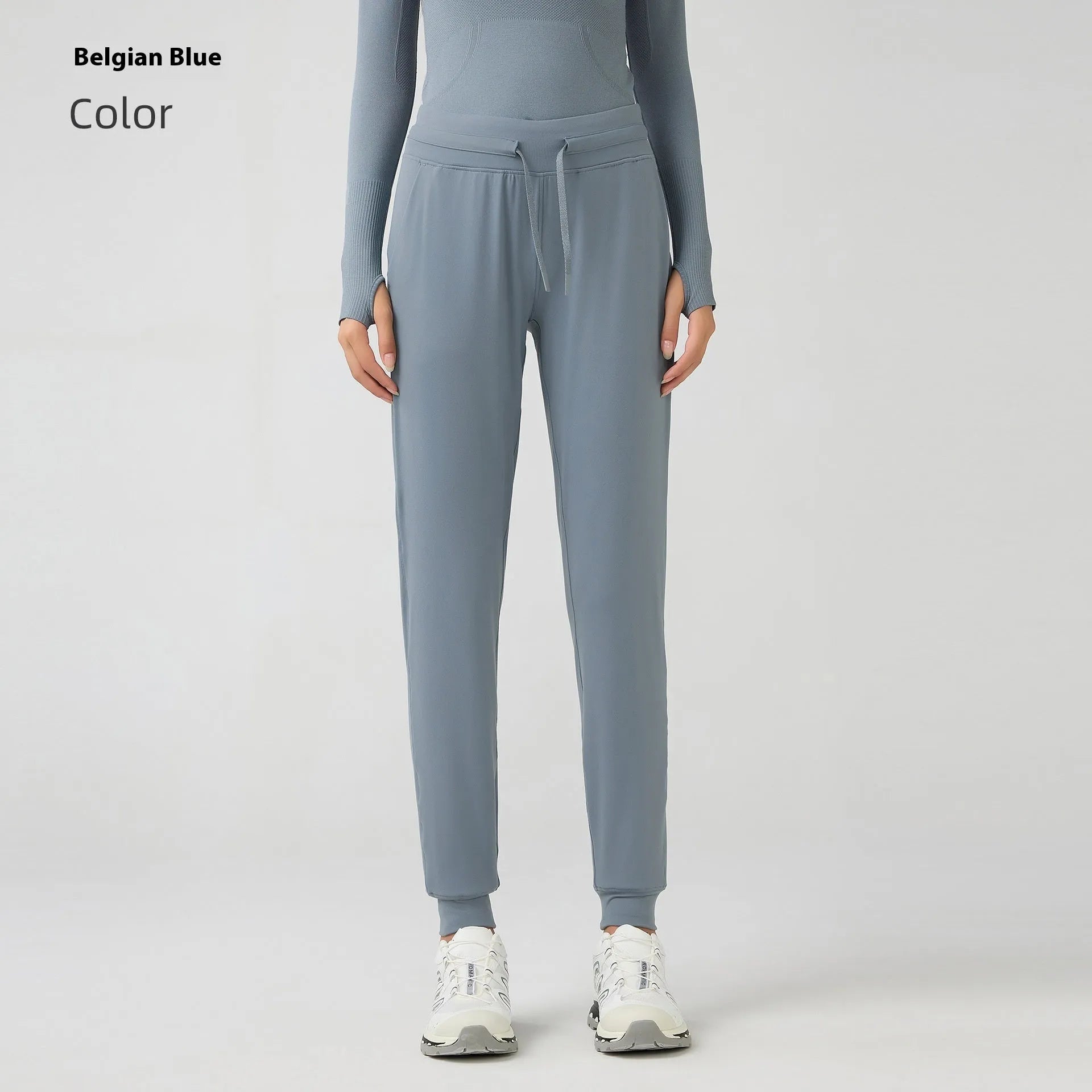 Women's high waist yoga pants in distilled coffee colour with drawstring waistband for fitness activities