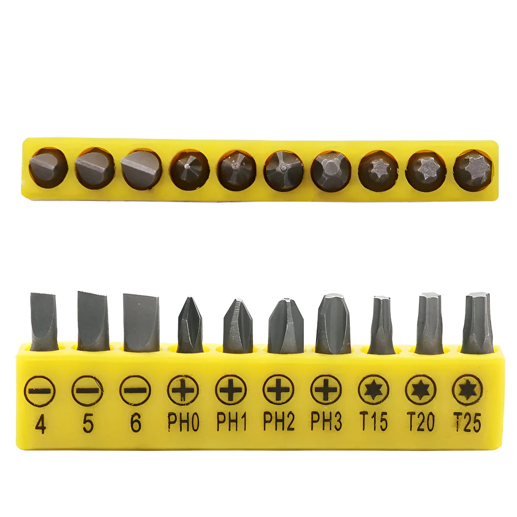 L-type double-headed socket wrench with 10 steel drill bits for mechanical and DIY applications