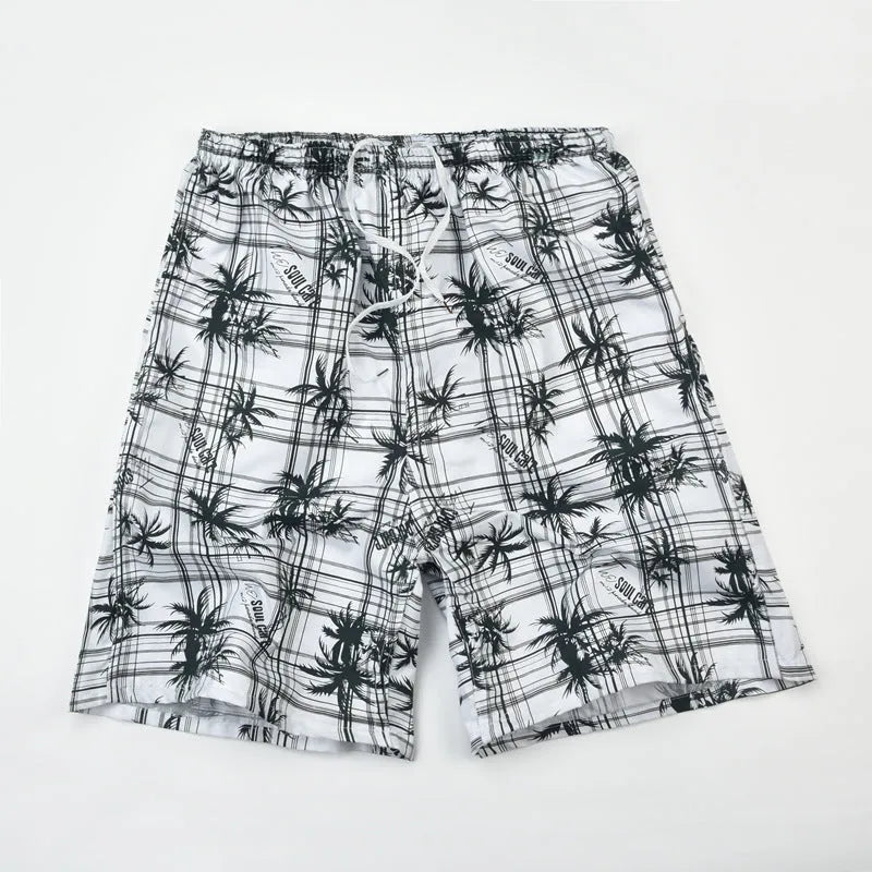 Men's floral printed five-point swimming trunks in free size made of polyester
