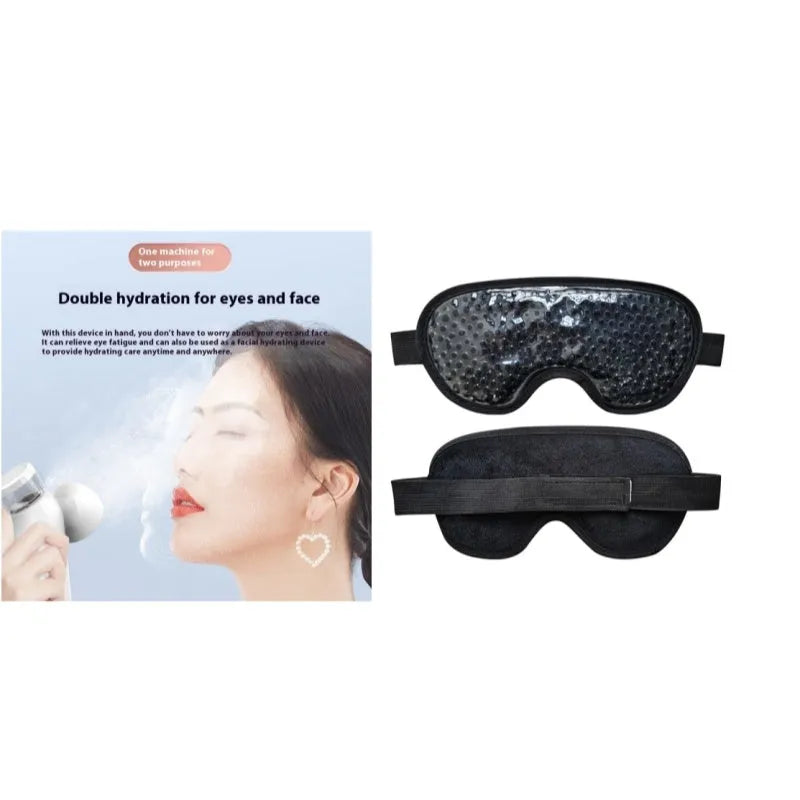 White portable rechargeable warm eye compress device and eye mask set on a table.