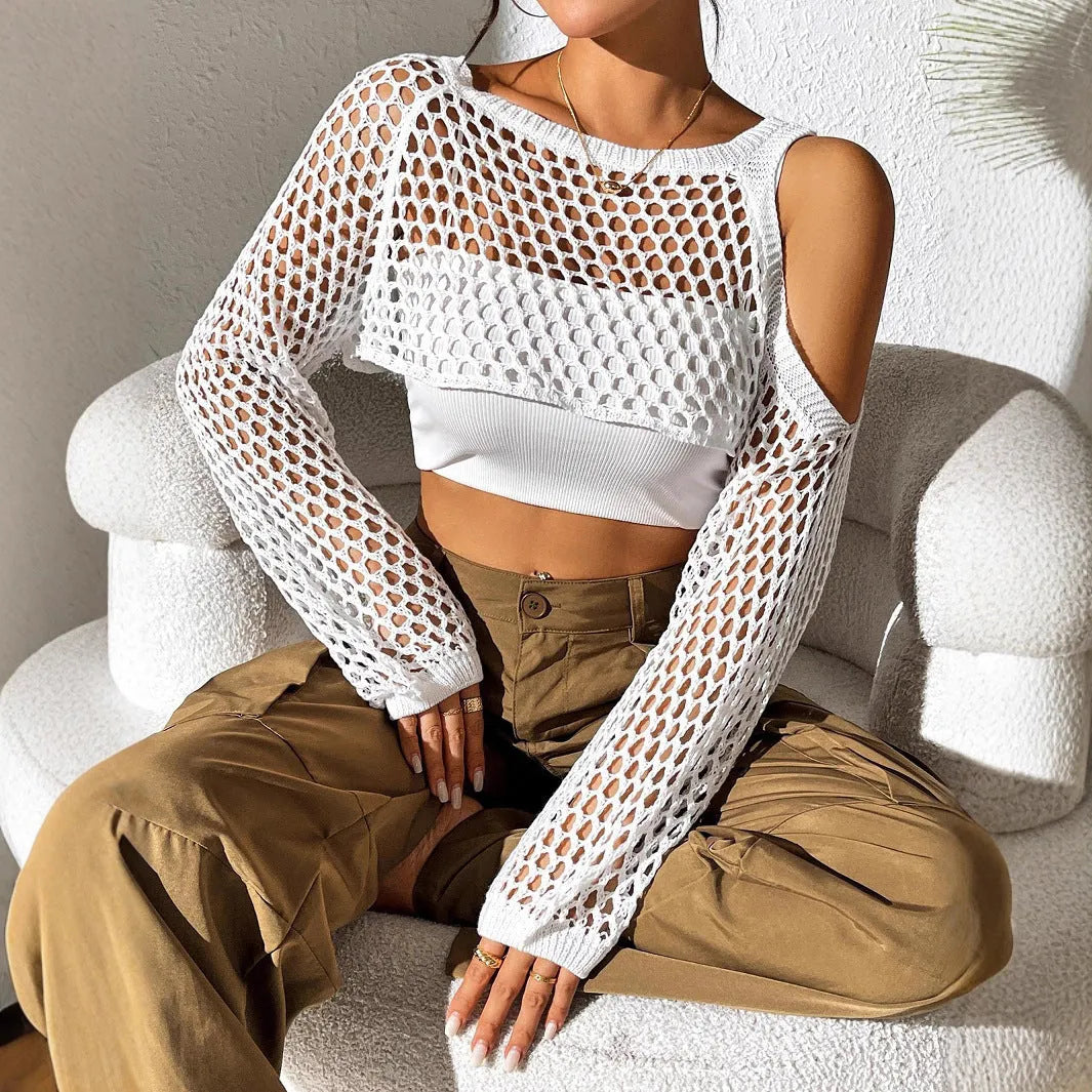Polypropylene mesh beach shirt with hollowed navel design in free size showing six colour options