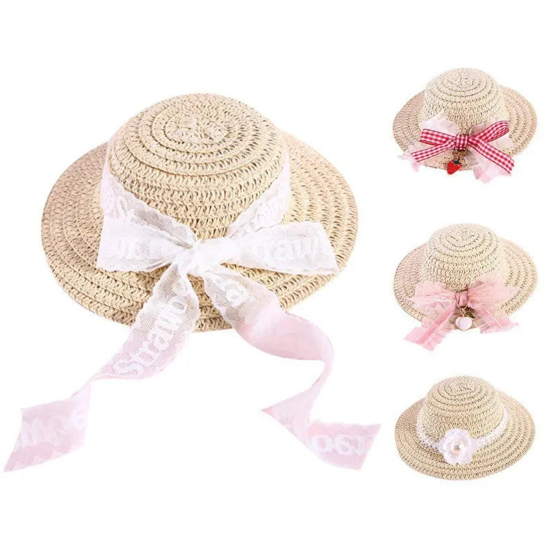 Cartoon-style adjustable paper hat for dog or cat on a neutral background, showing bowknot detail.